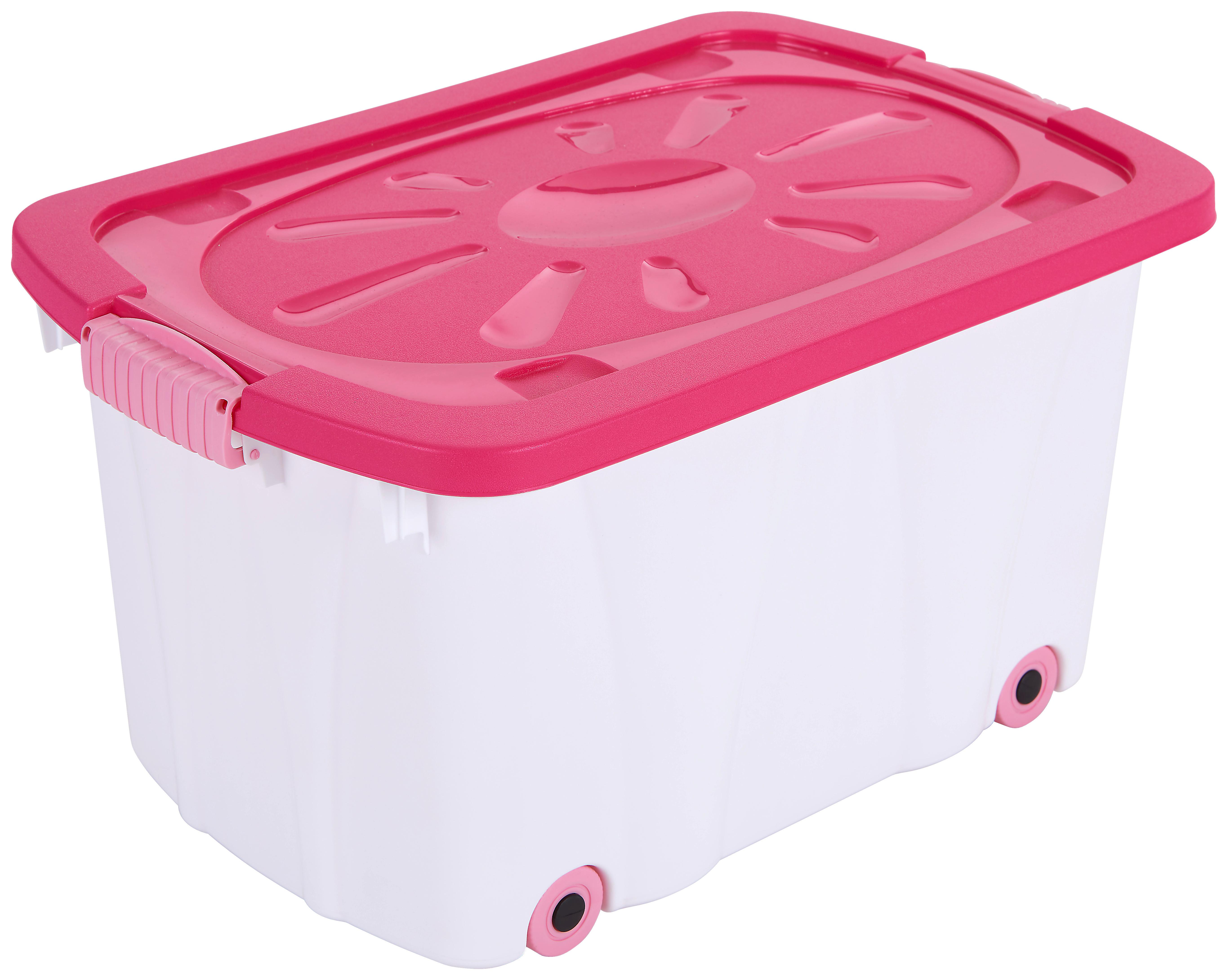Aufbewahrungsbox Klipper + Deckel Kunststoff 58x37x31cm - Pink/Weiß, Basics, Kunststoff (58/37/31cm) - Homezone