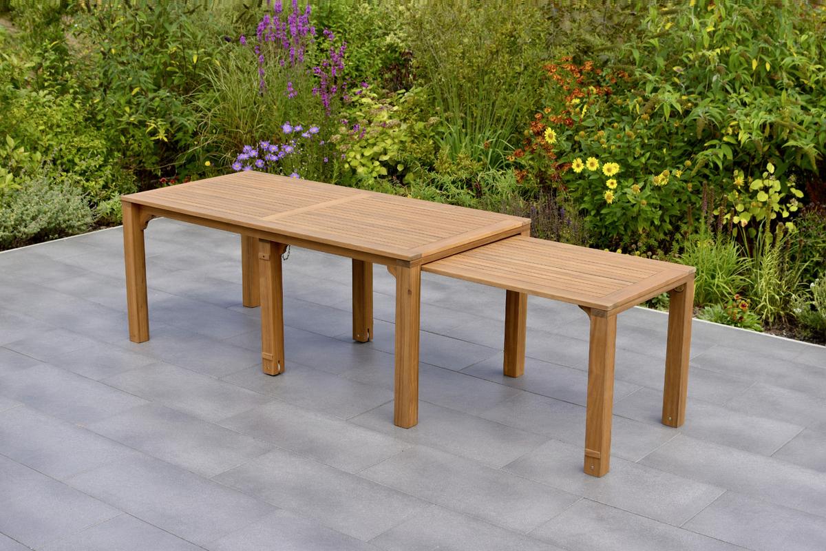 Gartentisch Flex Holz L: 185-370 cm - Braun, KONVENTIONELL, Holz (185/90/76cm) - Gardenson