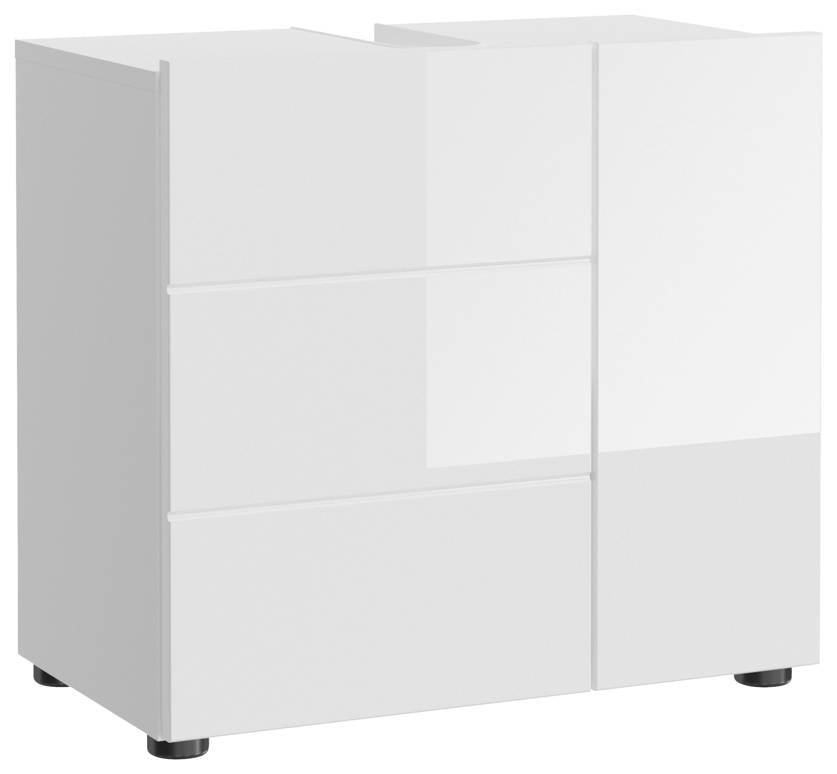 Waschbeckenunterschrank Vira B: 60 cm, Korpus: Weiß - Weiß Hochglanz/Schwarz, MODERN, Holzwerkstoff (60/56/34cm) - MID.YOU
