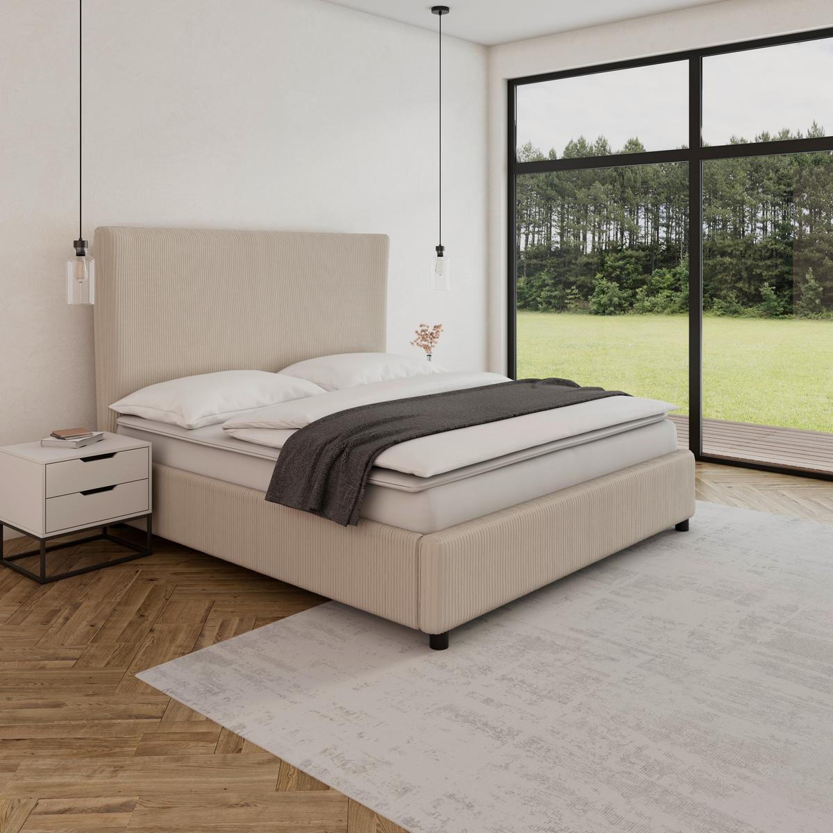 Čalouněná postel MARIE 180x200, béžová - tmavě hnědá/béžová, Moderní, dřevo/textil (180/200cm) - Bessagi Home