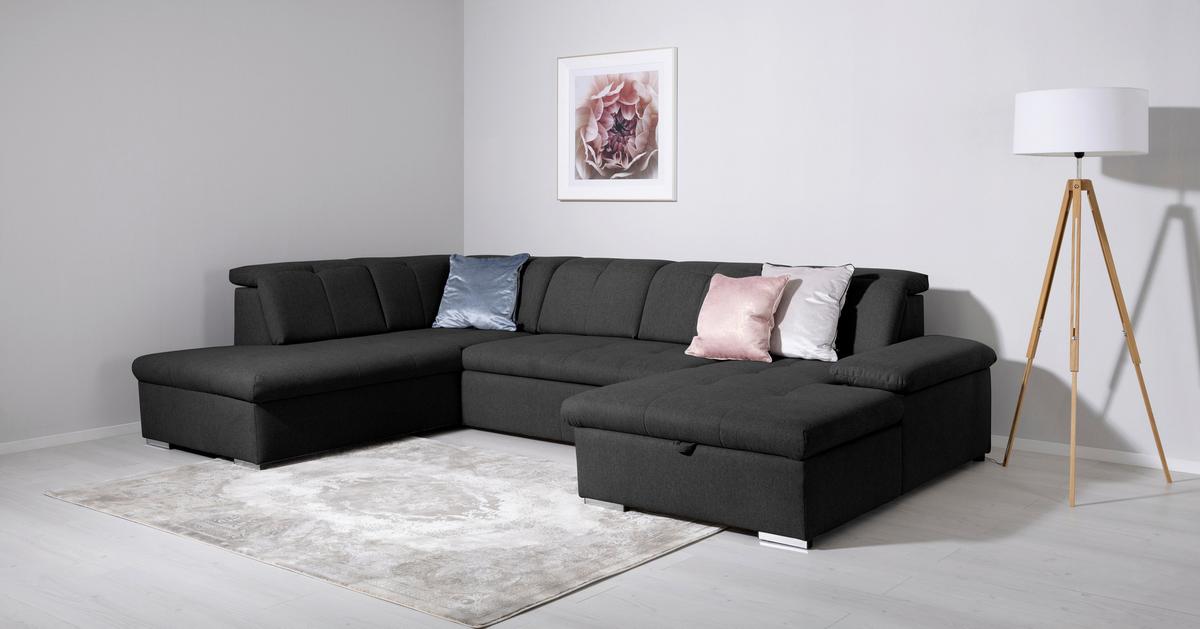 Wohnlandschaft Ramzes Schwarz U: 215x328x173 cm - Schwarz/Grau, Design, Textil (215/328/173cm) - MID.YOU