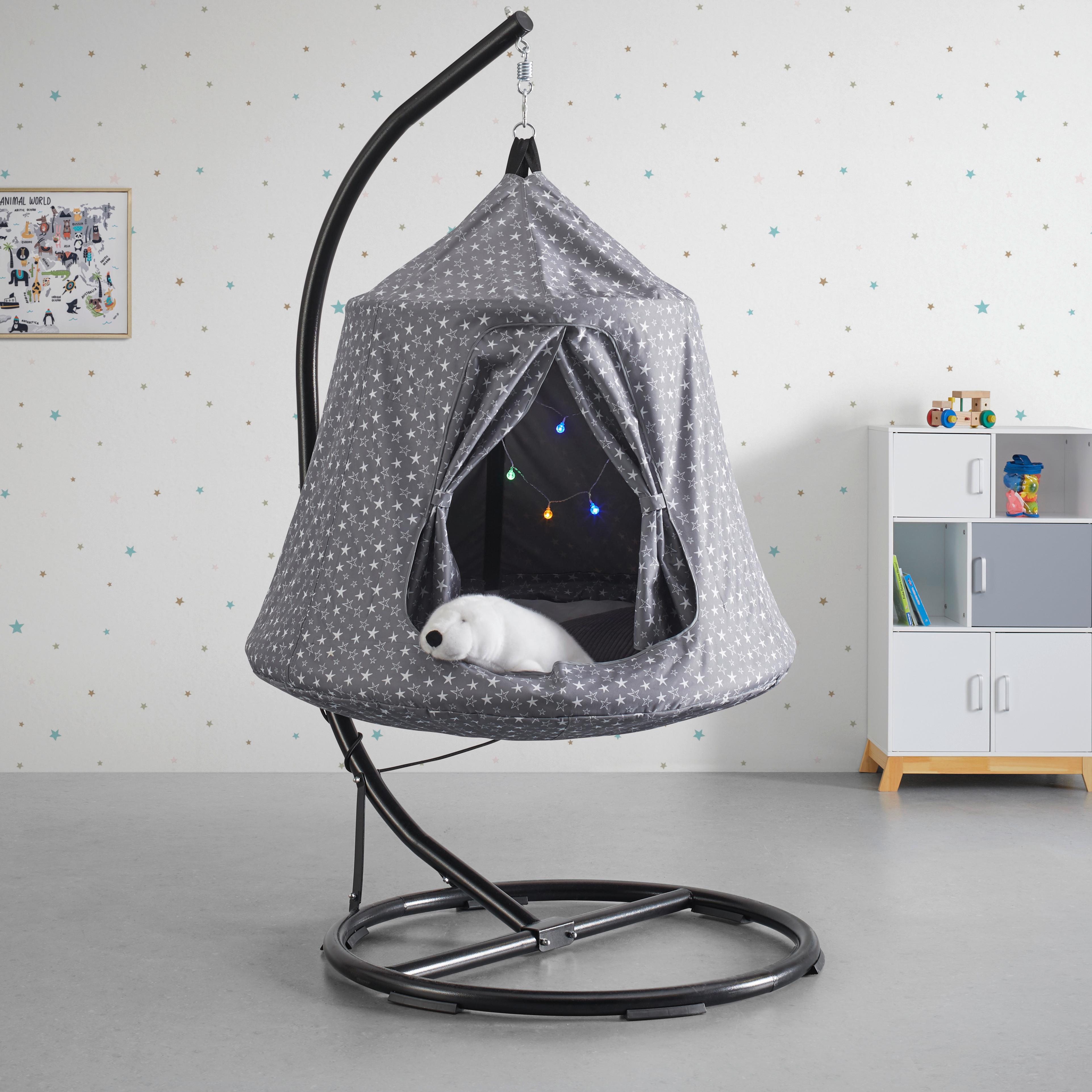 Závěsná houpačka pro děti MAYA - šedá/bílá, Moderní, kov/textil (110/190/110cm) - Bessagi Kids