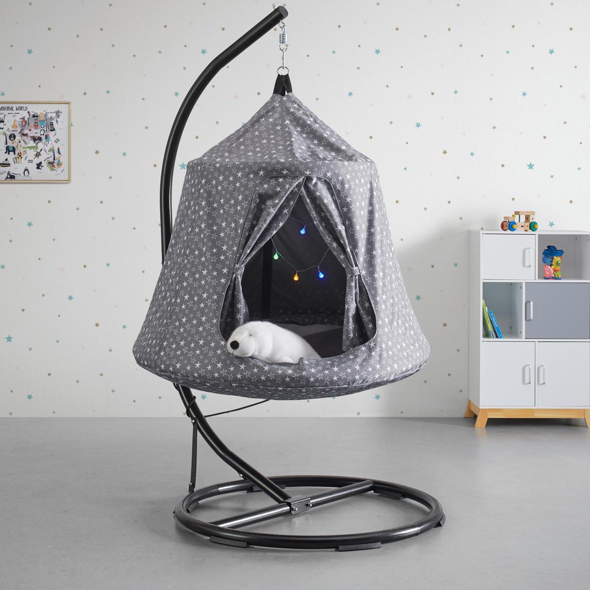 Závesná hojdačka pre deti MAYA - čierna/sivá, Modern, kov/textil (110/190/110cm) - Bessagi Kids