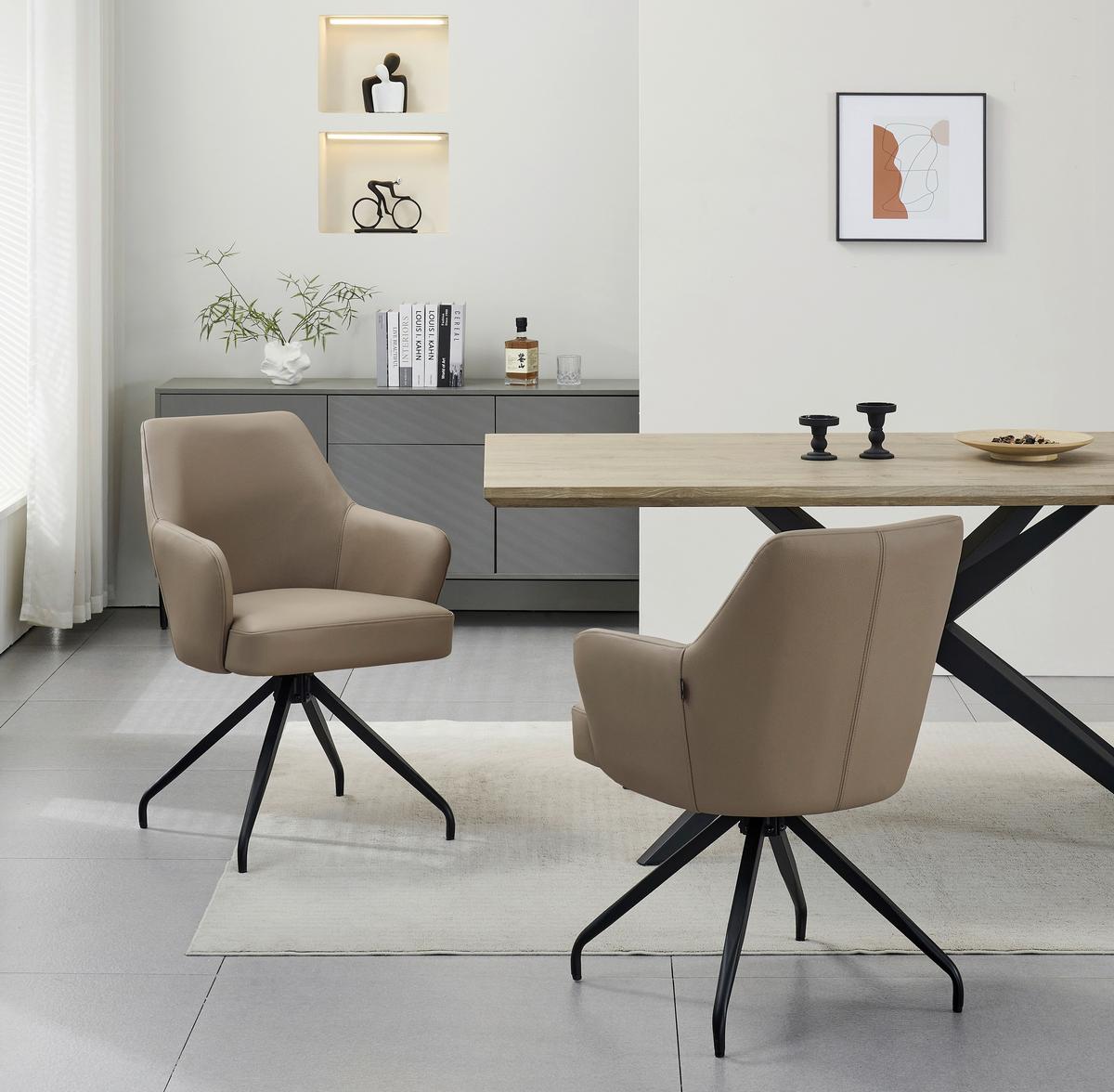 Armlehnstuhl Janette Schwarz/Taupe B: 57,5 cm - Taupe/Schwarz, MODERN, Leder/Holz (57,5/83,5/63cm) - Livetastic