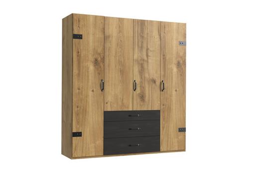 Kleiderschrank im wohnlichen Design Schlafzimmerschrank in Eiche Dekor und Graphit