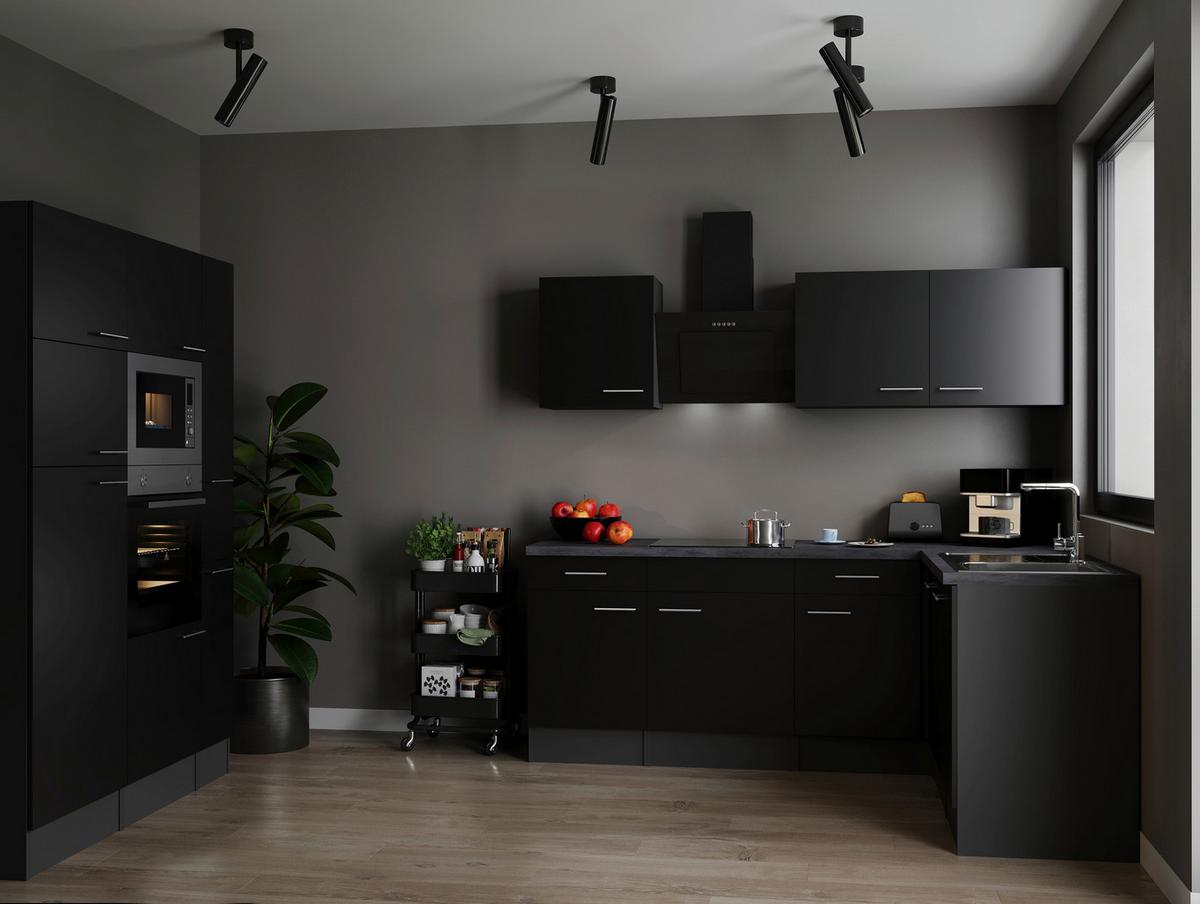 Eckküche Oliver Grau, Schwarz S: 370x172 Cm - Schwarz/Grau, Design, Holzwerkstoff (370/172cm) - Respekta