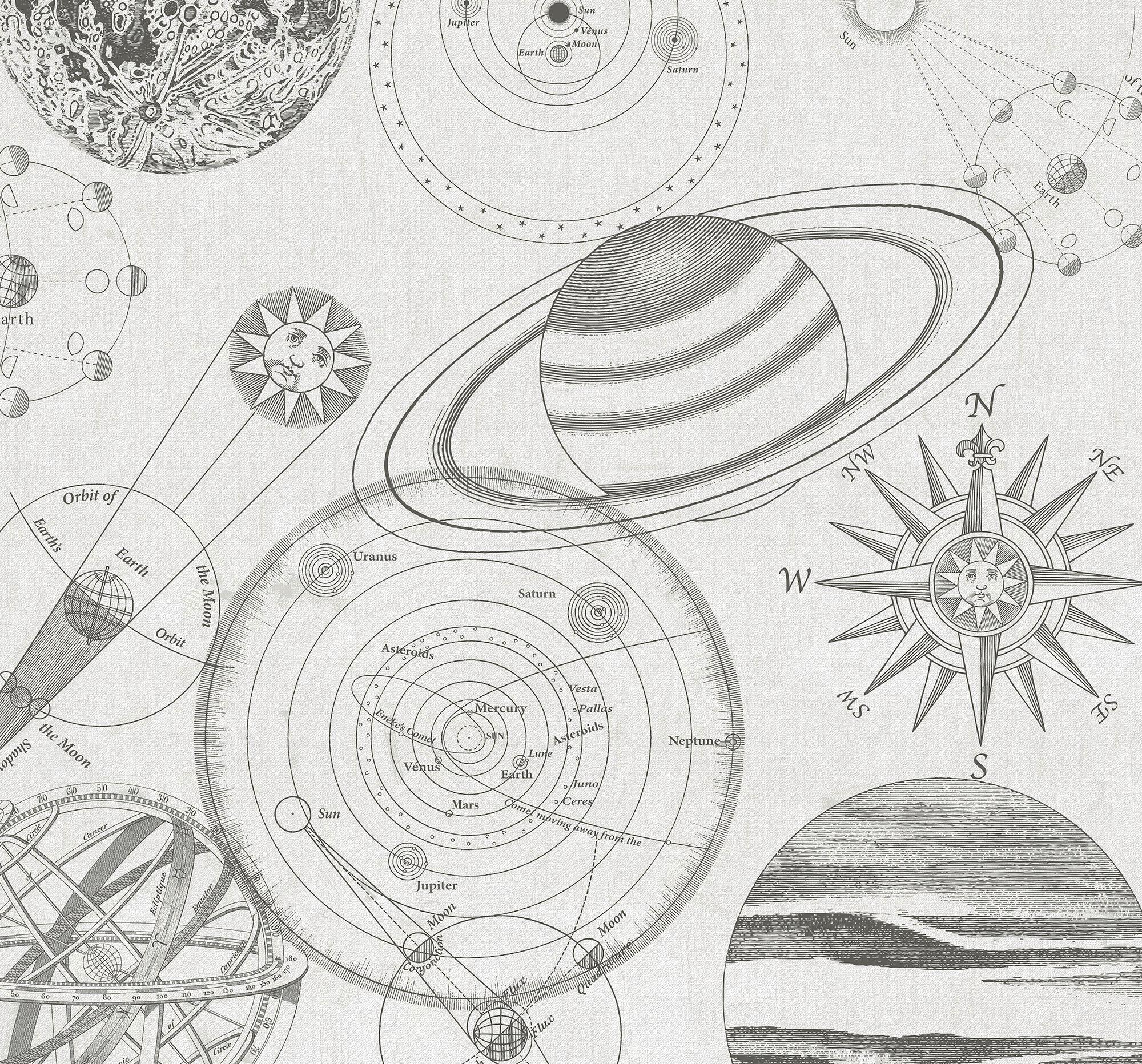 Fototapete Kosmos Sketch - Schwarz/Weiß, Trend, Papier (300/280cm)