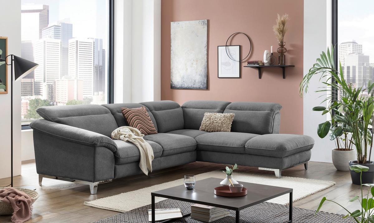 Ecksofa Mit Schalffunktion Teresa Grau - Chromfarben/Grau, Design, Textil (293/232cm) - Livetastic