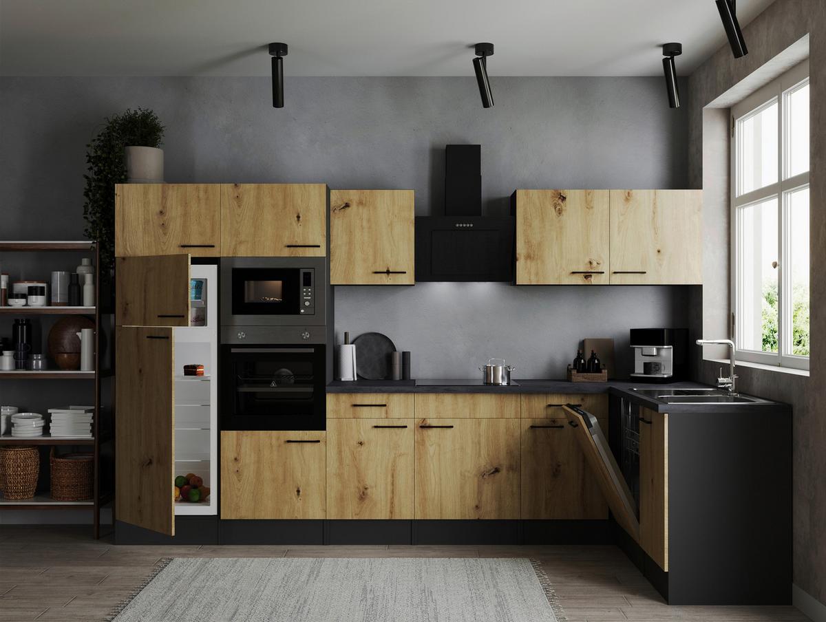 Eckküche Oliver Artisan Dekor S: 340x172 Cm - Eiche Artisan/Grau, Design, Holzwerkstoff (340/172cm) - Respekta