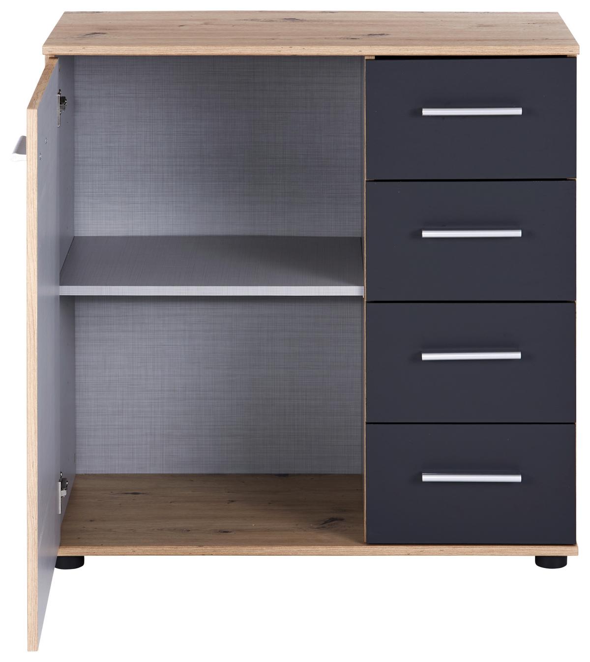 Komód Katrin 81/83 Cm - grafitszürke/tölgyfa, Konventionell, faalapú anyag (81/83/41cm)