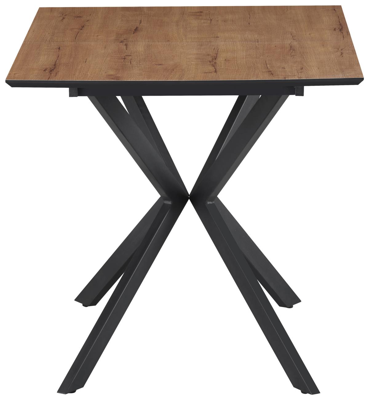 Ausziehtisch Lennox 120 Az Mdf Eiche Dekor, B: 120-160 Cm - Eichefarben/Schwarz, KONVENTIONELL, Holzwerkstoff/Metall (120-160/76/80cm) - MID.YOU