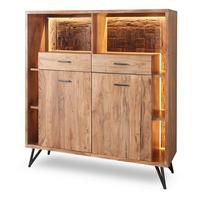Highboard Indira Akazie Massiv, B: 145 cm - Schwarz/Akaziefarben, ROMANTIK / LANDHAUS, Holz/Metall (145/150/40cm)