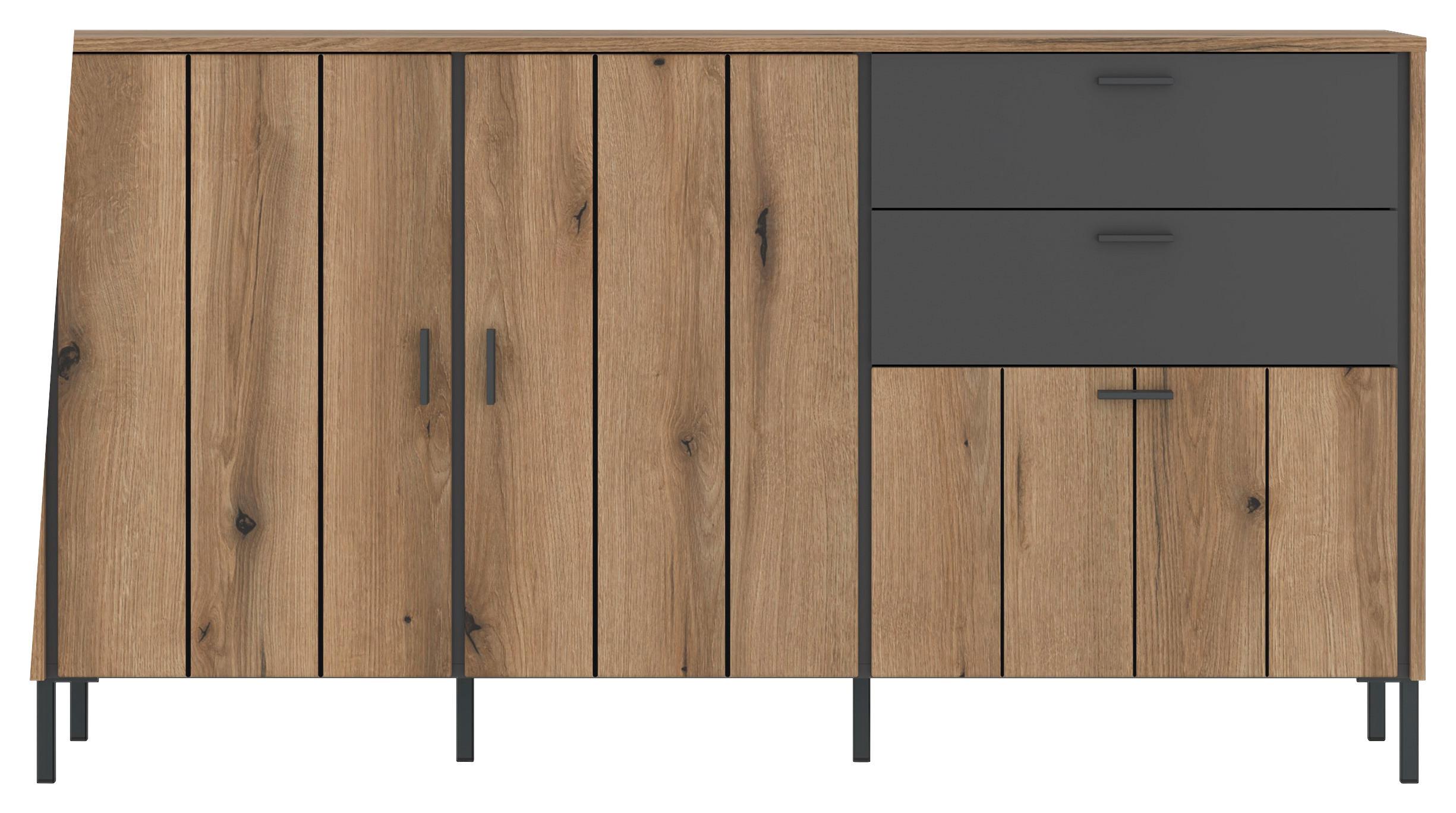 Sideboard, Shirley, B: 158,2cm Eichefarben/Anthrazit - Schwarz, KONVENTIONELL, Holzwerkstoff (158,2/84,8/40cm)