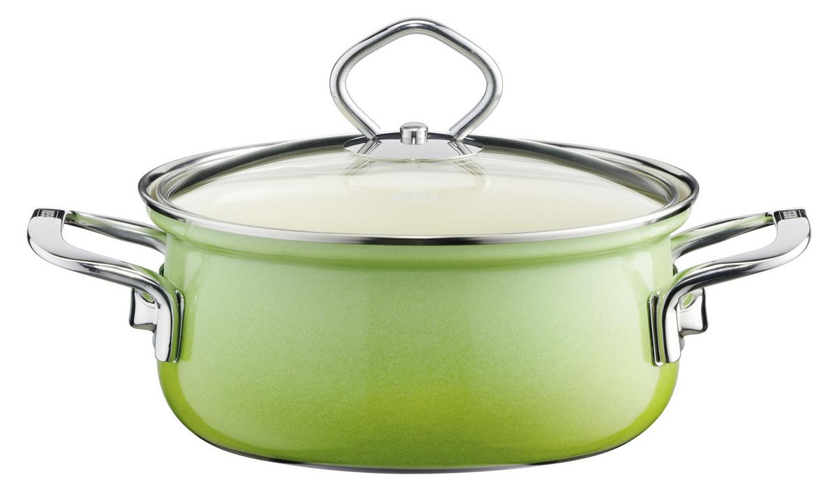 Kochtopfset Smaragd 7--teilig. Emaille inkl. Pfanne - Grün, Basics, Glas/Metall (48,5/28,5/24cm) - Riess