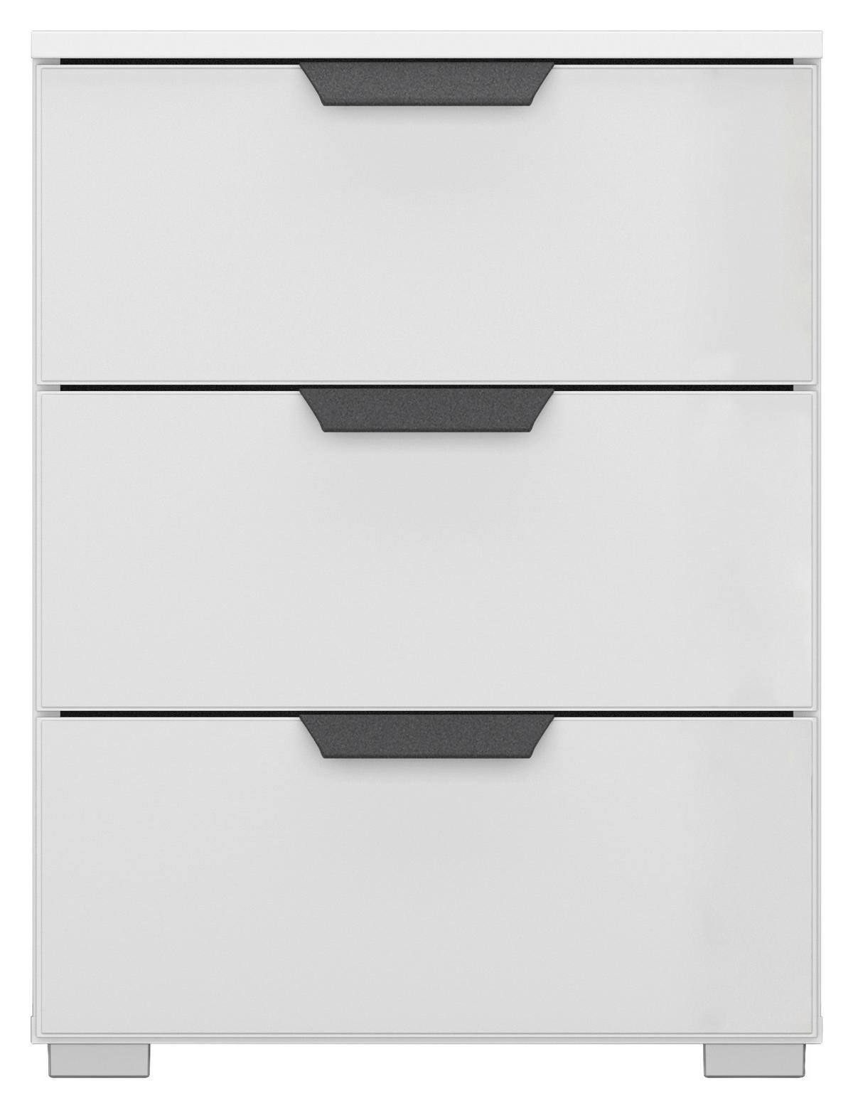 Nachtkästchen Artemis Weiß, H: 62cm - Weiß Hochglanz/Alufarben, MODERN, Glas/Holzwerkstoff (47/62/42cm) - Rauch Möbel