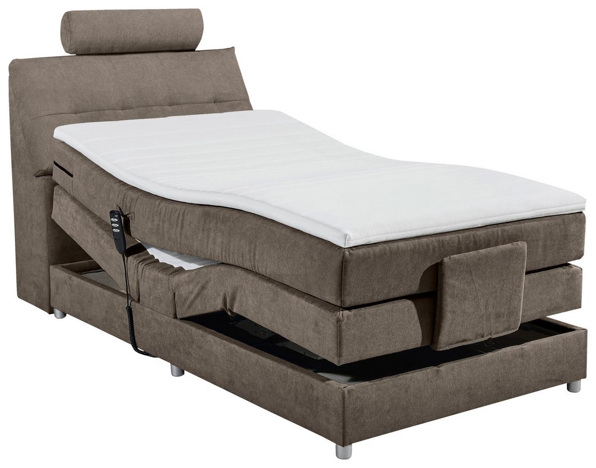 Boxspringbett Mit Topper Elektrisch 120x200 Cm Palermo - Silberfarben/Braun, MODERN, Holzwerkstoff/Textil (120/200cm) - MID.YOU