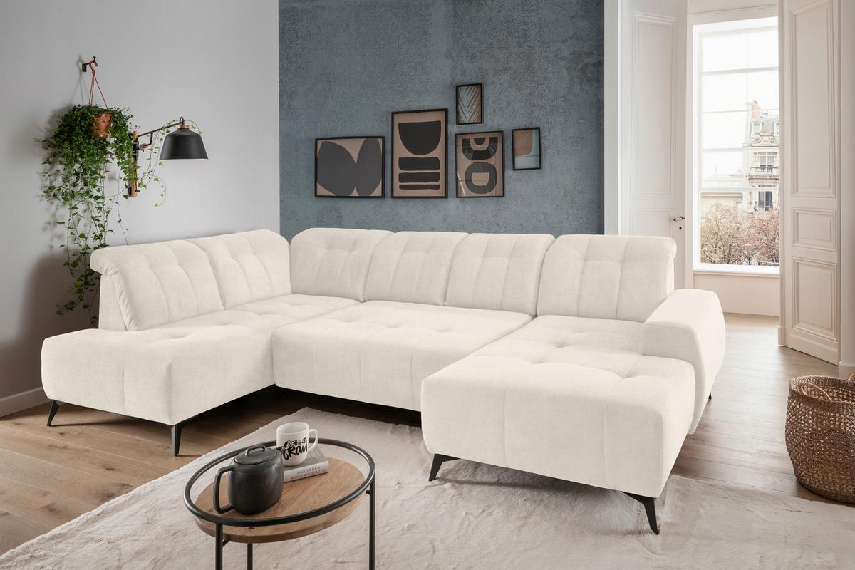 Ecksofa, Sitzvorzug Elektrisch Sano, Creme, 200x337x180 Cm - Creme/Schwarz, MODERN, Textil (200/337/180cm) - Livetastic