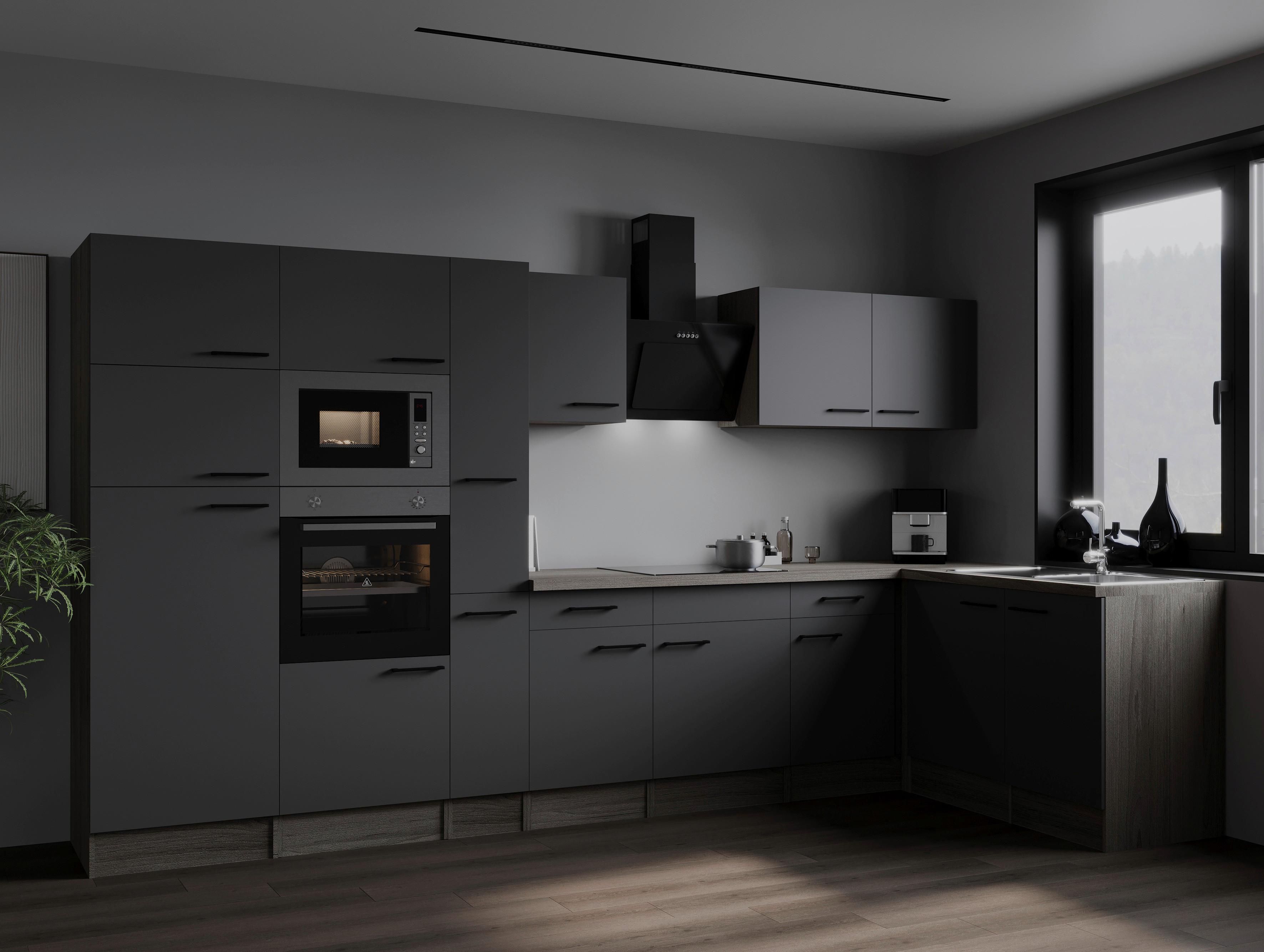 Eckküche Oliver Grau, Eiche Dekor S: 370x172cm - Eichefarben/Grau, Design, Holzwerkstoff (370/172cm) - Respekta