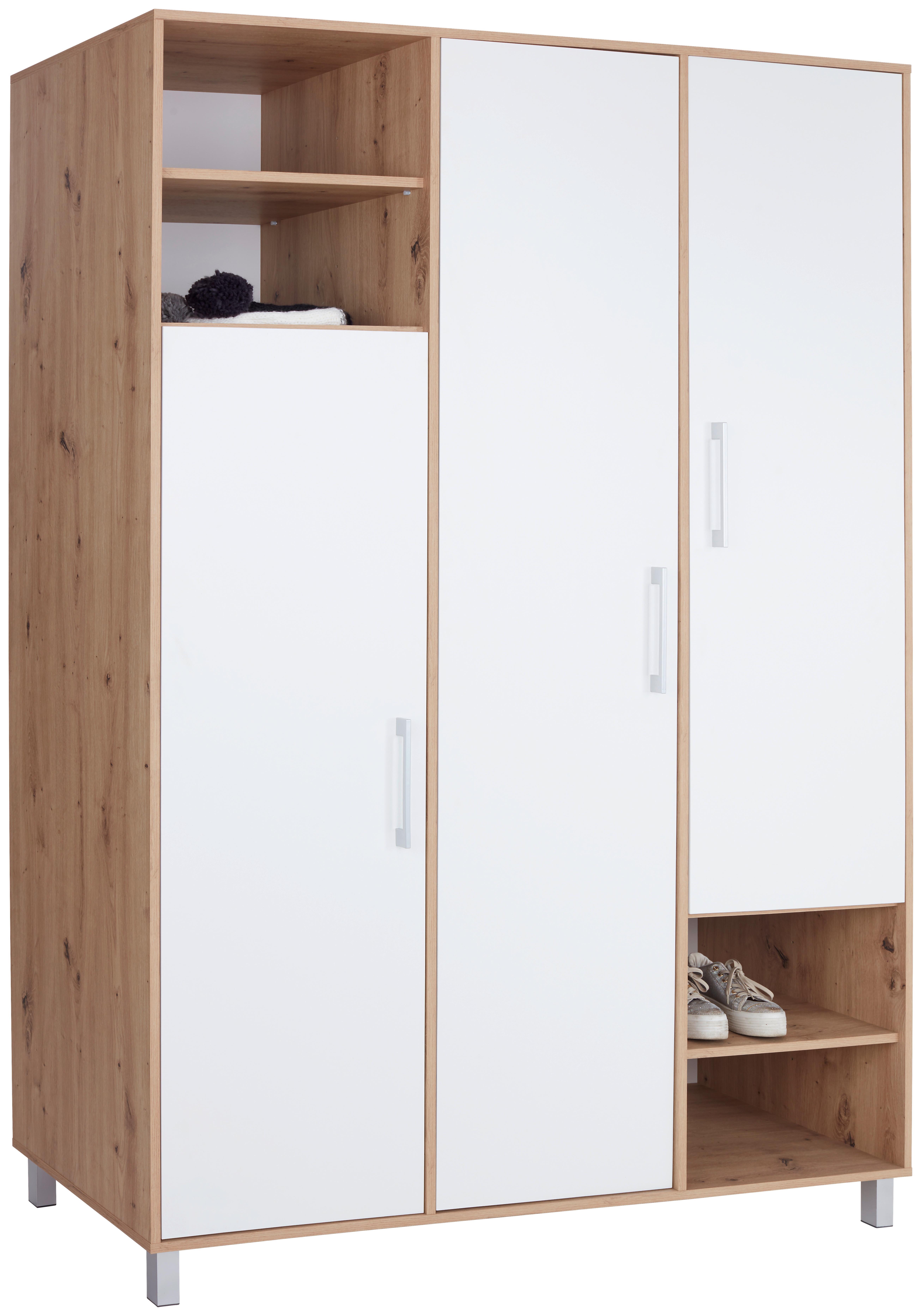 Kleiderschrank mit Fächern 147cm Box, Weiß/Eiche Dekor - Eichefarben/Weiß, MODERN, Holzwerkstoff (147/205/55cm) - Ondega