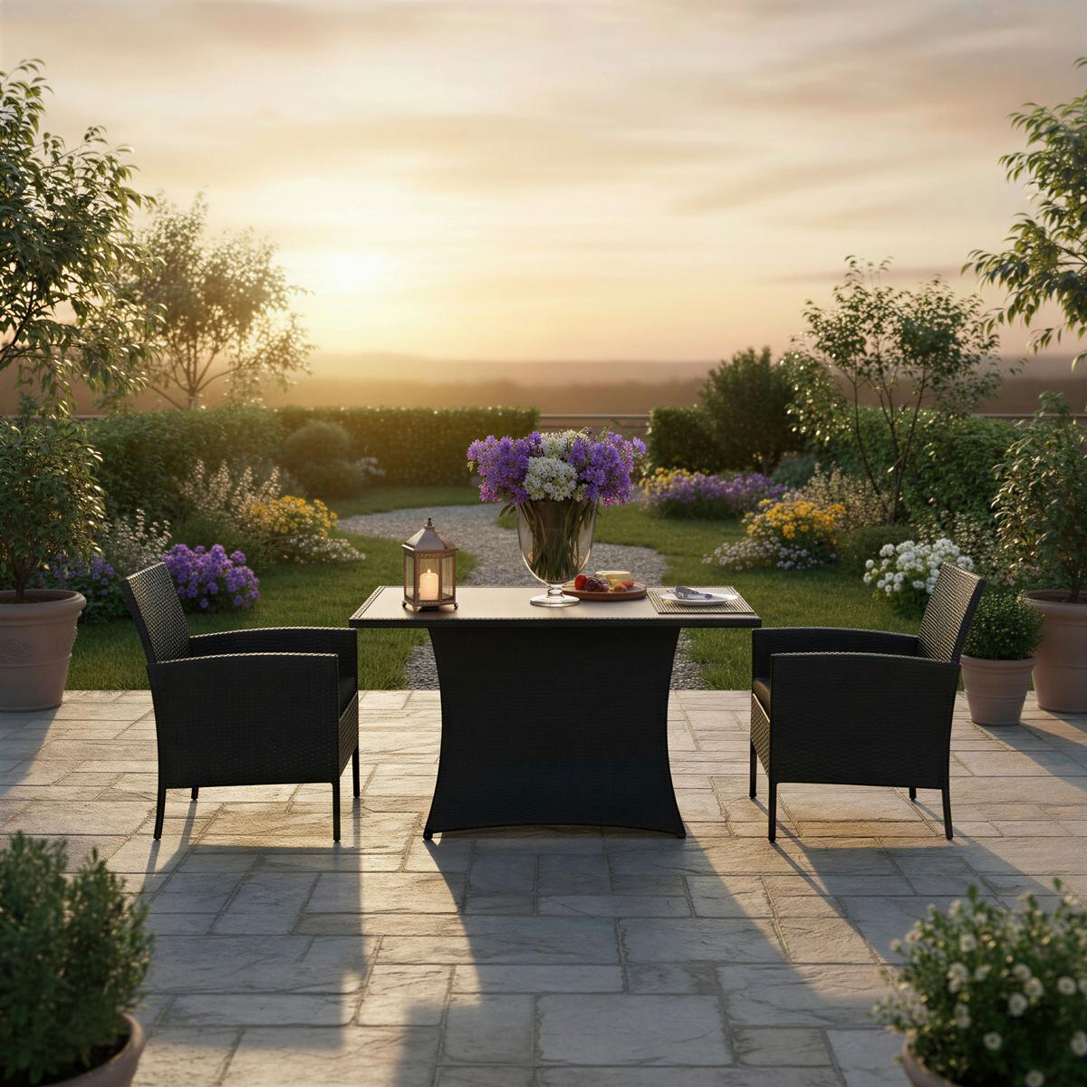 GARTENTISCHGRUPPE Schwarz 5-teilig - Schwarz, Design, Glas/Kunststoff - MID.YOU