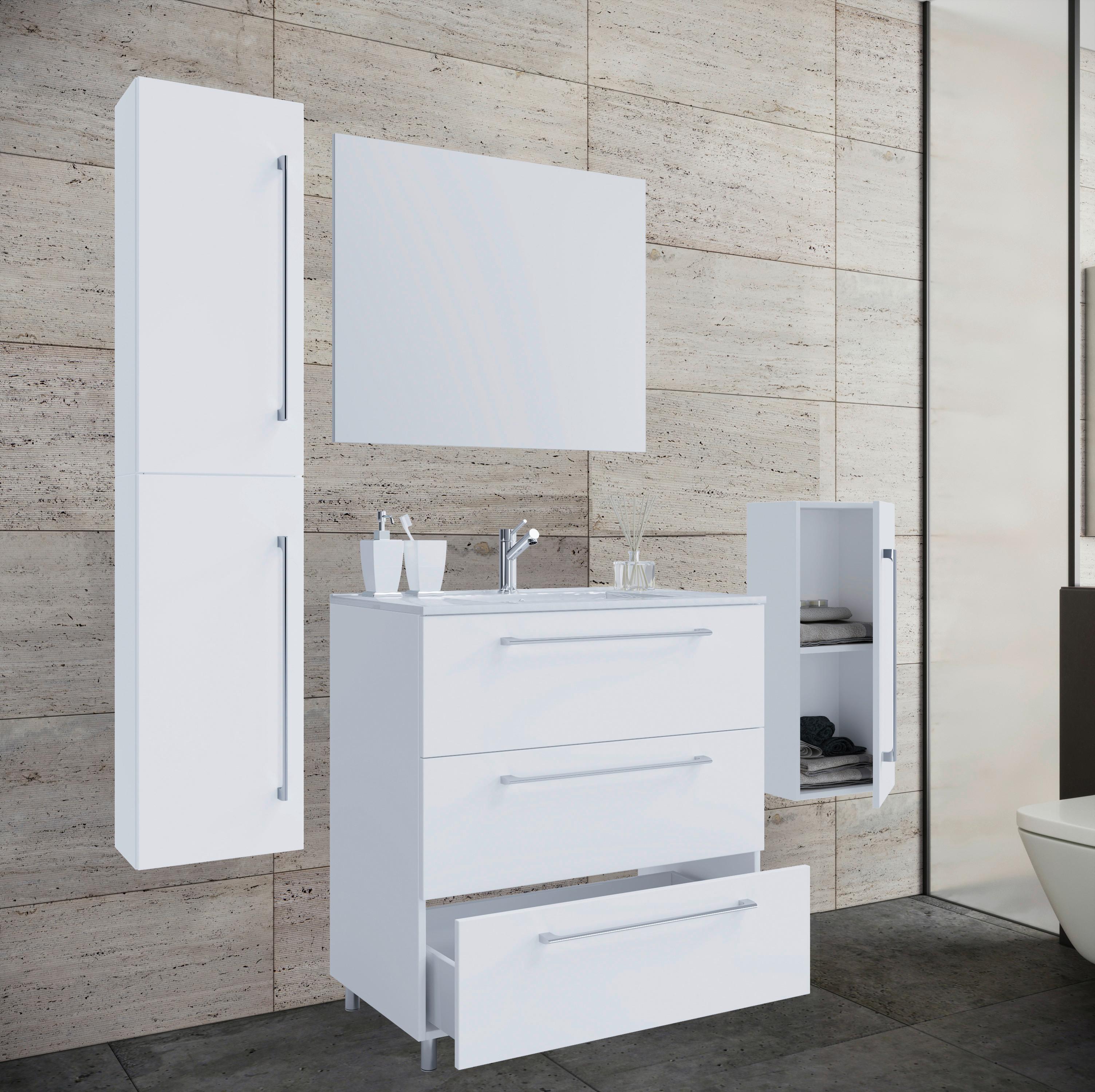 Badezimmer Schubo 5-Teilig Weiß B: 126 cm - Alufarben/Weiß, MODERN, Keramik/Holzwerkstoff (126cm) - MID.YOU