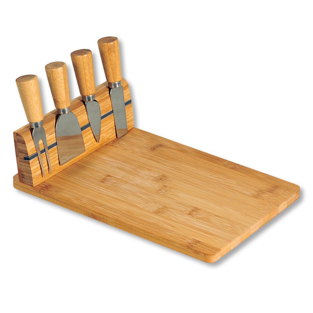 Schneidebrett-Set Holz Mit Besteck Bambus L/B: 32,5/21 cm - Silberfarben/Naturfarben, Basics, Holz/Metall (32,5/21/5,5cm) - Kesper