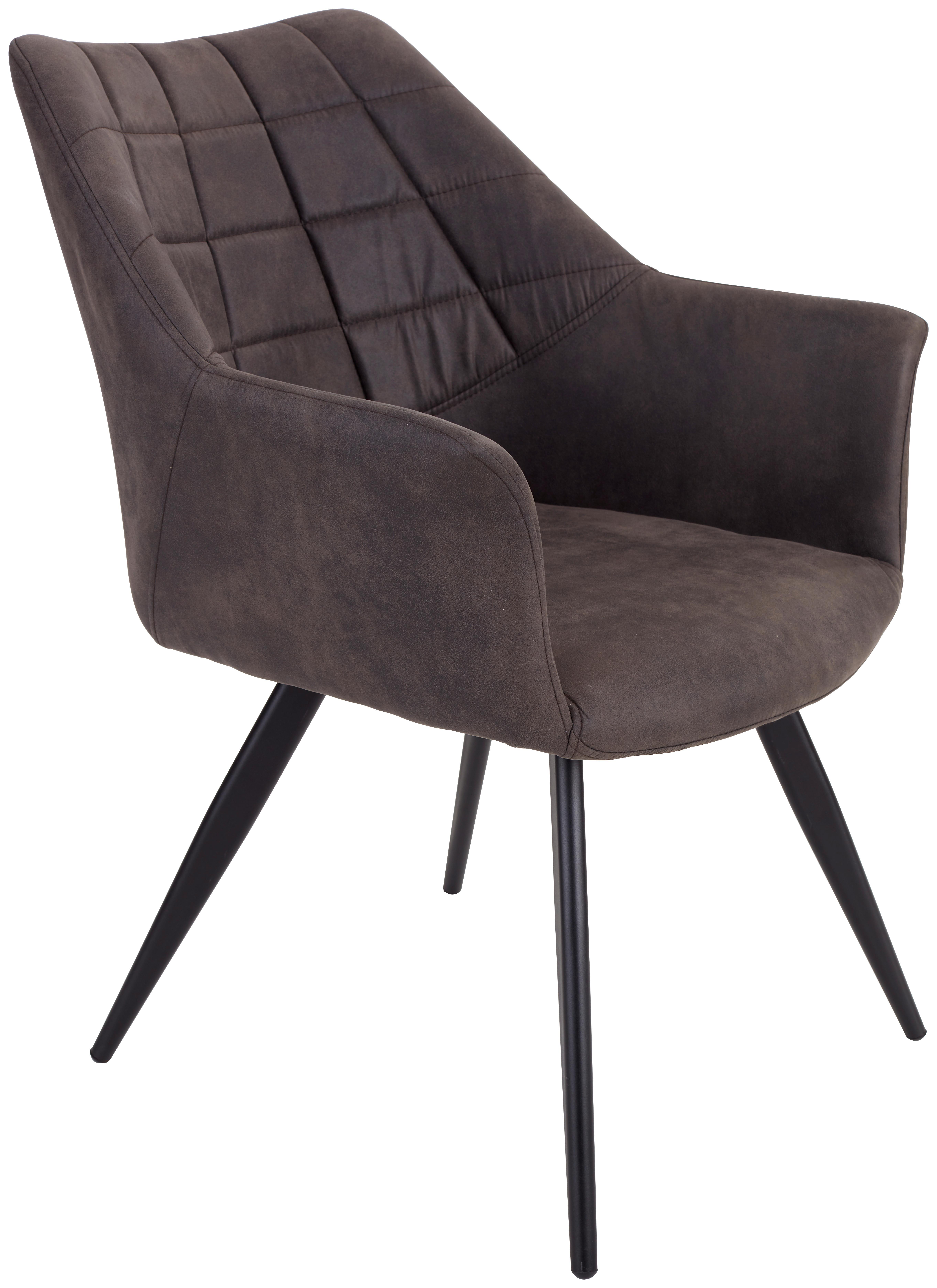 Armlehnstuhl Marbella Lederlook Grau Gepolstert - Schwarz/Grau, MODERN, Textil/Metall (57,5/85/62cm) - MID.YOU