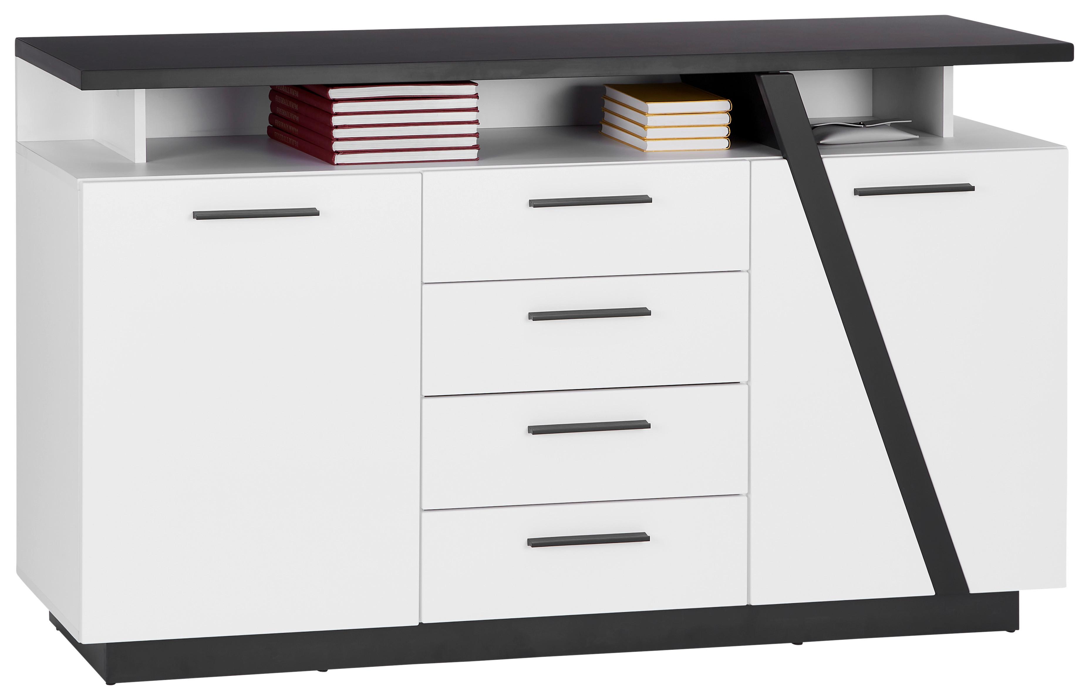Kommode mit Soft-Close B: 150,2 cm Maxi, Weiß/Grau - MODERN, Holzwerkstoff (150,2/90/41,9cm)