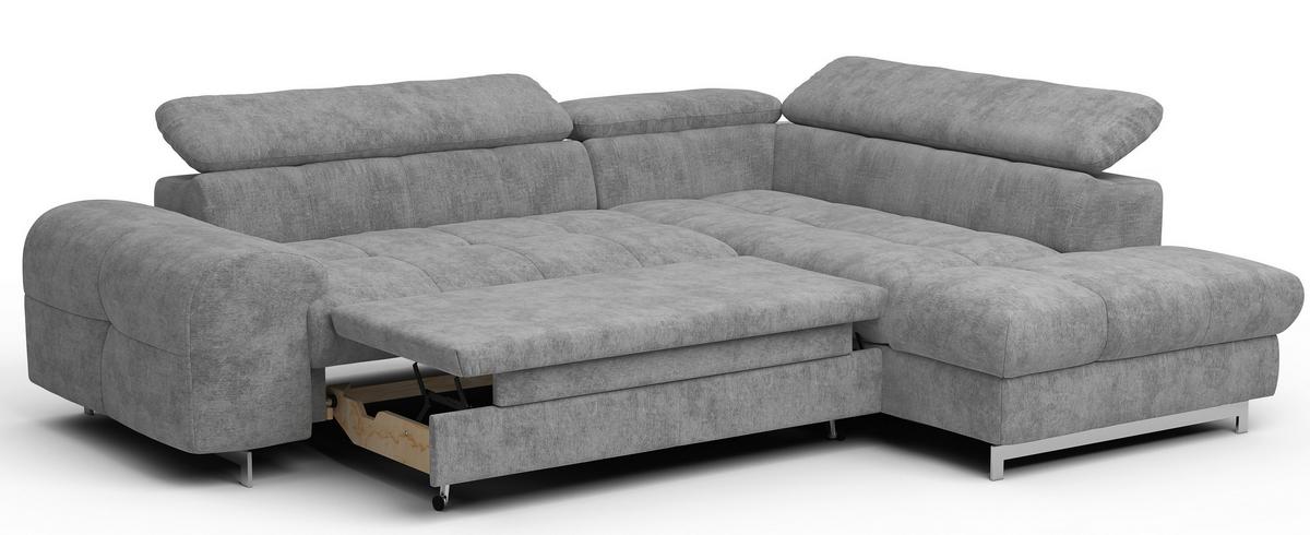 Ecksofa Mit Schlaffunktion Und Cloud + Hellgrau - Chromfarben/Hellgrau, KONVENTIONELL, Textil (257/206cm) - Livetastic