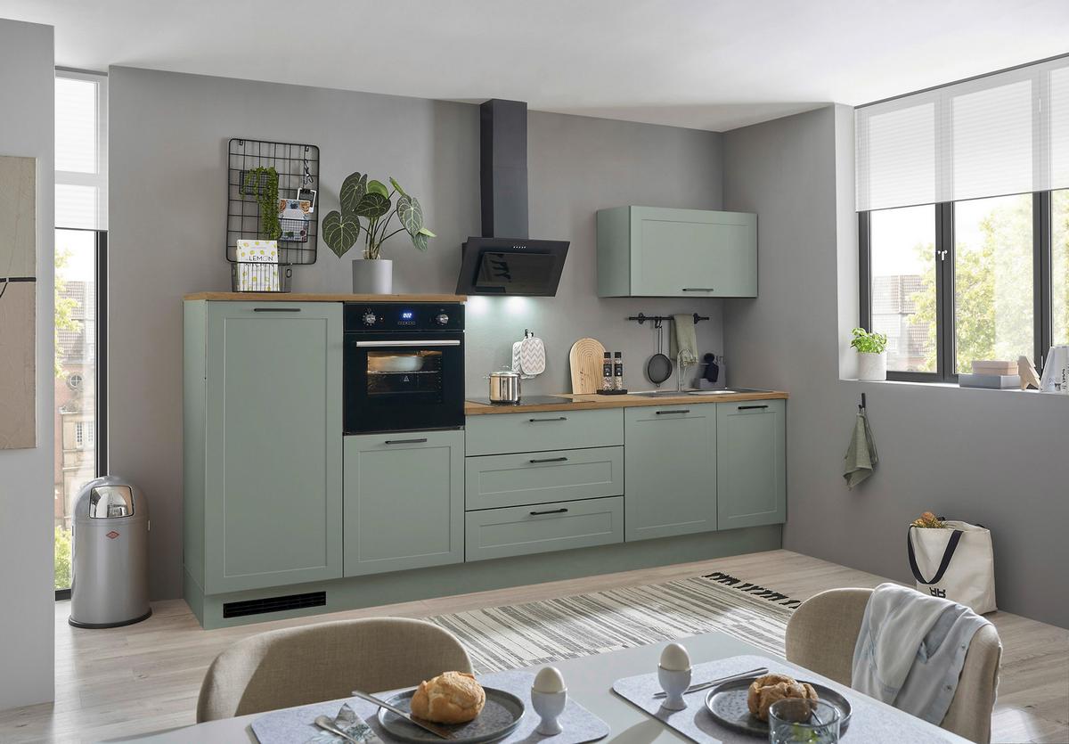 Küchenblock Marseille Grün/Eiche Dekor B: 320 cm - Eiche Artisan/Grün, Design, Holzwerkstoff (320cm) - MID.YOU