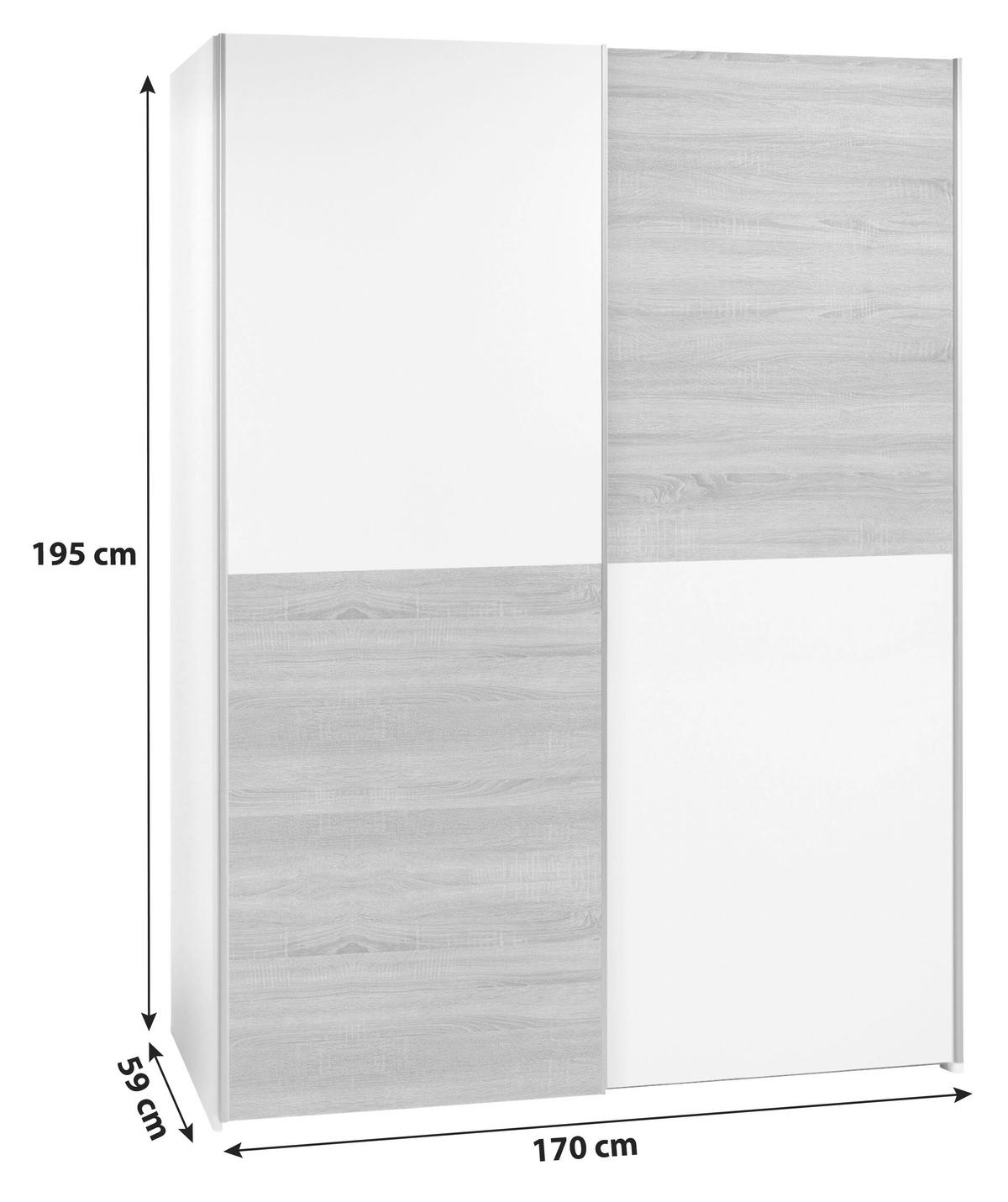 Schwebetürenschrank 170cm Time, Weiß/Sonoma Eiche - Eichefarben/Weiß, Design, Holzwerkstoff (170/195/57,5cm) - P & B