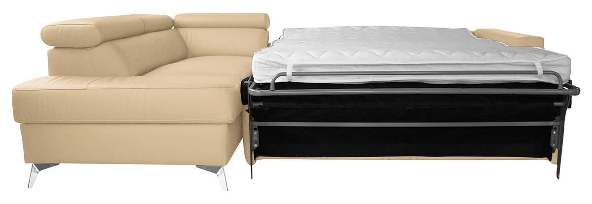 Ecksofa Mondo, Beige S: 208x286 Cm - Chromfarben/Beige, Design, Leder/Textil (208/286cm) - Livetastic