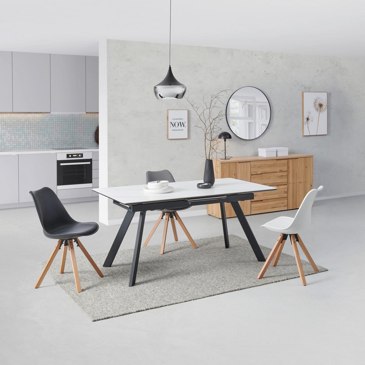 Esstisch Tea - Schwarz/Weiß, LIFESTYLE, Keramik/Holzwerkstoff (160-200/76/90cm) - MID.YOU