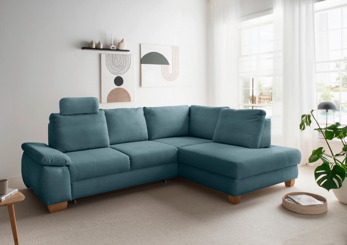 Eckschlafsofa Positano. Petrol S: 261x206 Cm - Wildeiche/Petrol, MODERN, Textil (261/206cm) - Livetastic