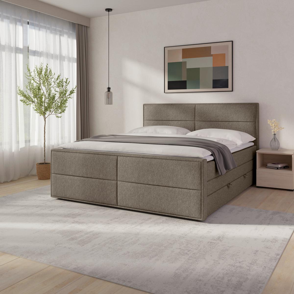 Boxspringbett Mit Bettkasten Palermo 180x200 Beige - Beige/Schwarz, MODERN, Holz/Holzwerkstoff (180/200cm) - MID.YOU