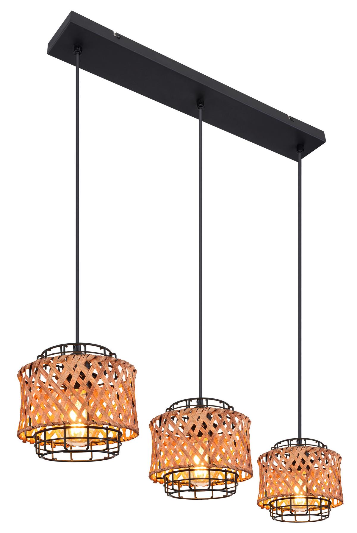 Hängeleuchte H: 120 cm 3-Flammig - Dunkelbraun/Schwarz, Natur, Naturmaterialien/Metall (17/120cm) - Globo