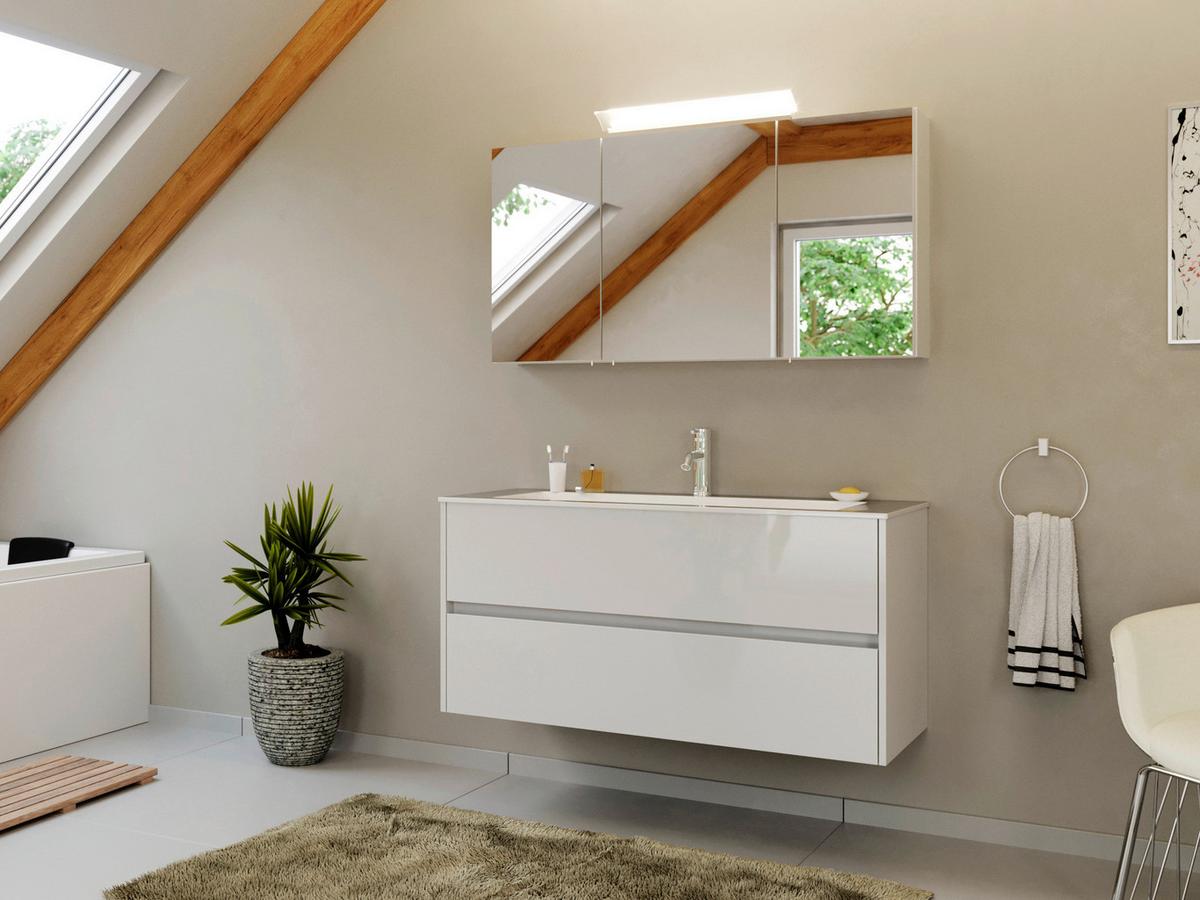 Waschtischkombi Limes Weiß Hg B: 120 Cm - Weiß Hochglanz/Weiß, MODERN, Holzwerkstoff/Stein (120/58,5/46,5cm) - MID.YOU