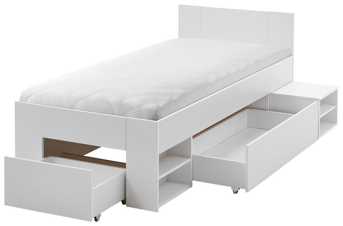 Stauraumbett mit Bettladen 90x200cm Azurro Weiß - Weiß, MODERN, Holzwerkstoff (90/200cm)