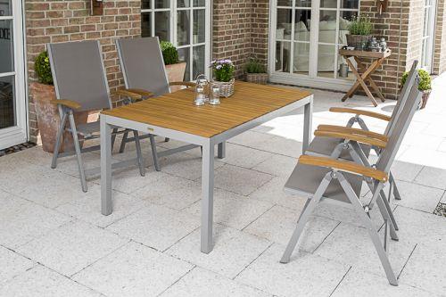 Gartengarnitur 5--Teilig. Naxos Akazie/Aluminium - Silberfarben/Grau, MODERN, Holz/Textil - Gardenson