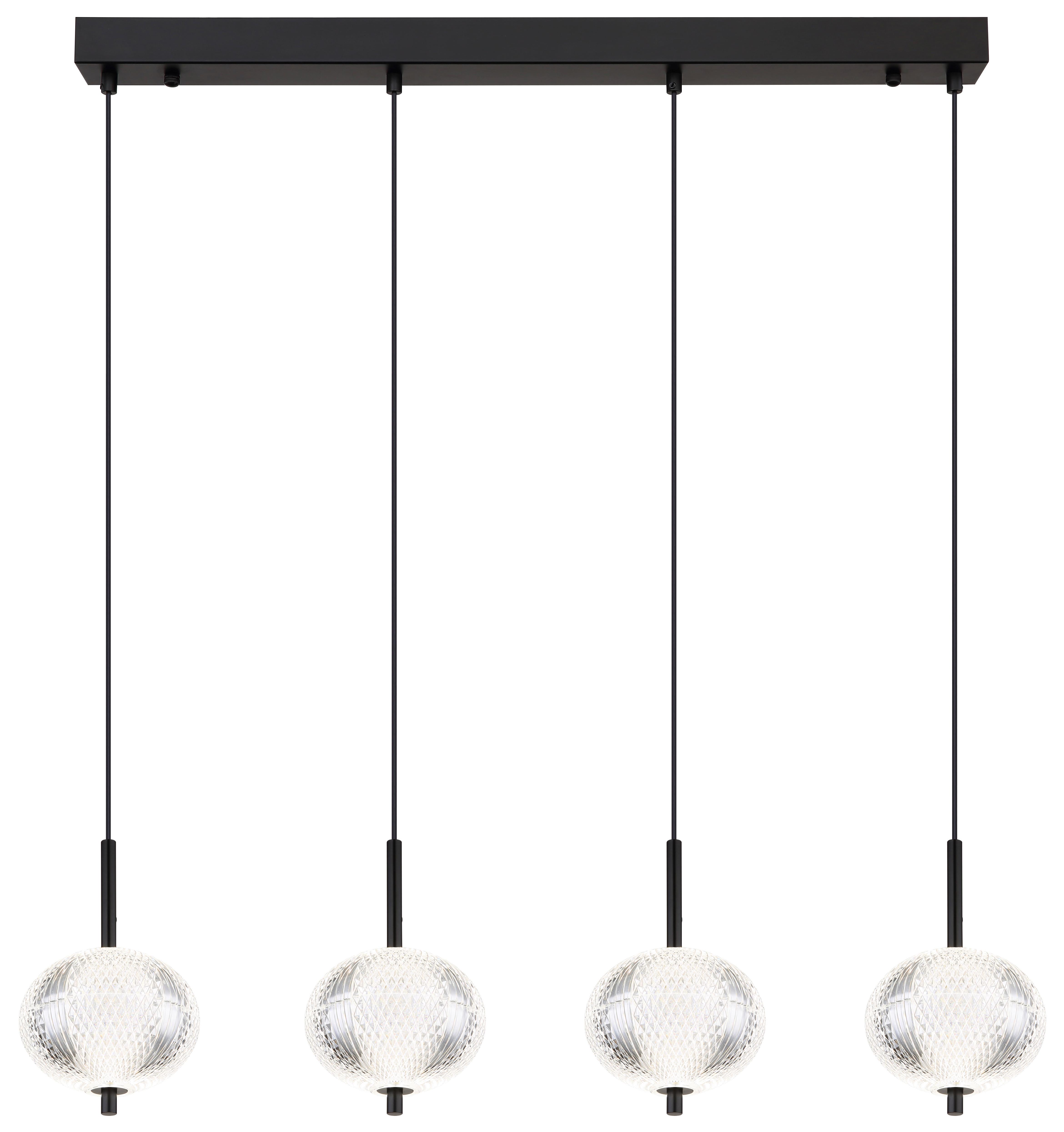 LED-Hängeleuchte 16042-4h - Klar/Schwarz, KONVENTIONELL, Kunststoff/Metall (85/15/120cm) - Globo