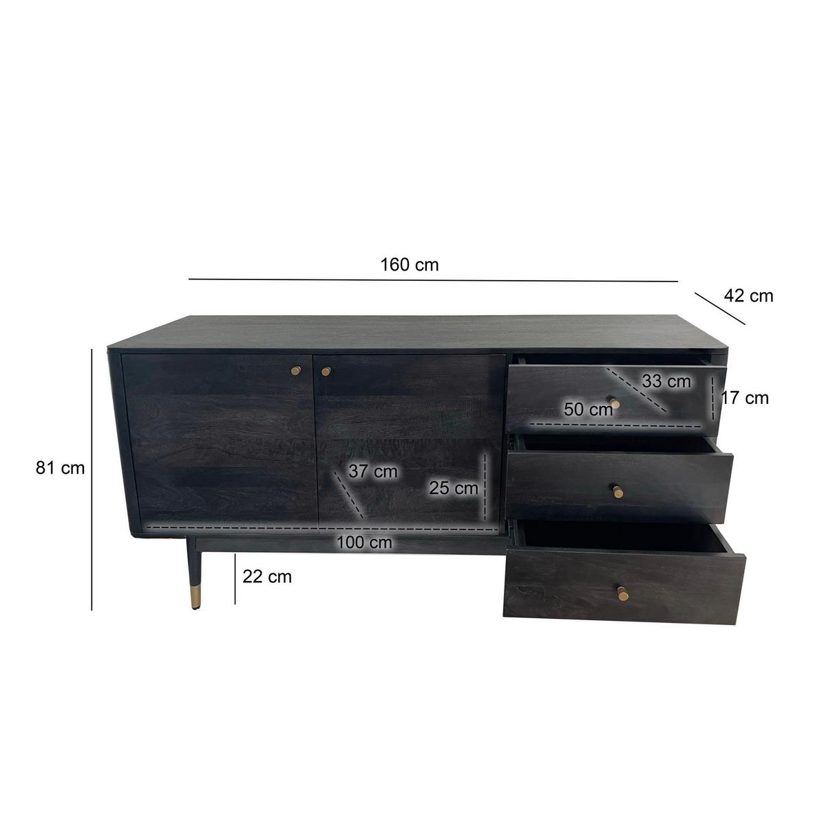 Sideboard Schwarz B: 160 cm - Goldfarben/Schwarz, Natur, Holz (160/81/42cm) - Livetastic