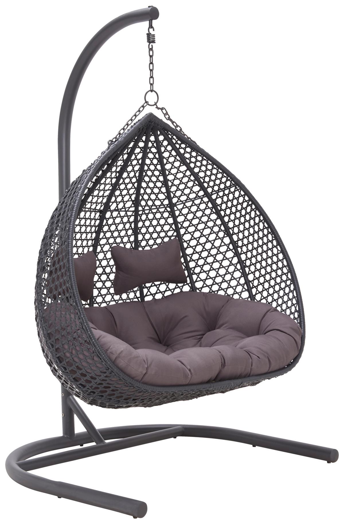 XXL Závěsné křeslo Bari včetně polštářů - šedá/tmavě šedá, Moderní, kov/textil (130/201/116cm) - Bessagi Garden