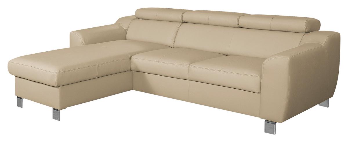 Ecksofa Aspen Beige S: 176 Cm - Chromfarben/Beige, Design, Leder/Textil (176/242cm) - Livetastic