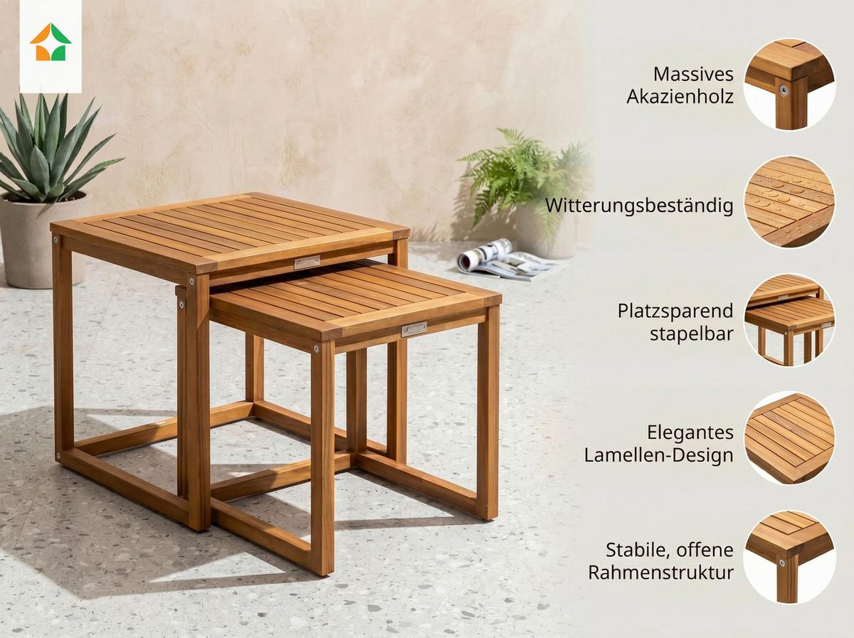 Gartentisch Holz L: 80 cm - Akaziefarben, Basics, Holz (50/50/50cm)