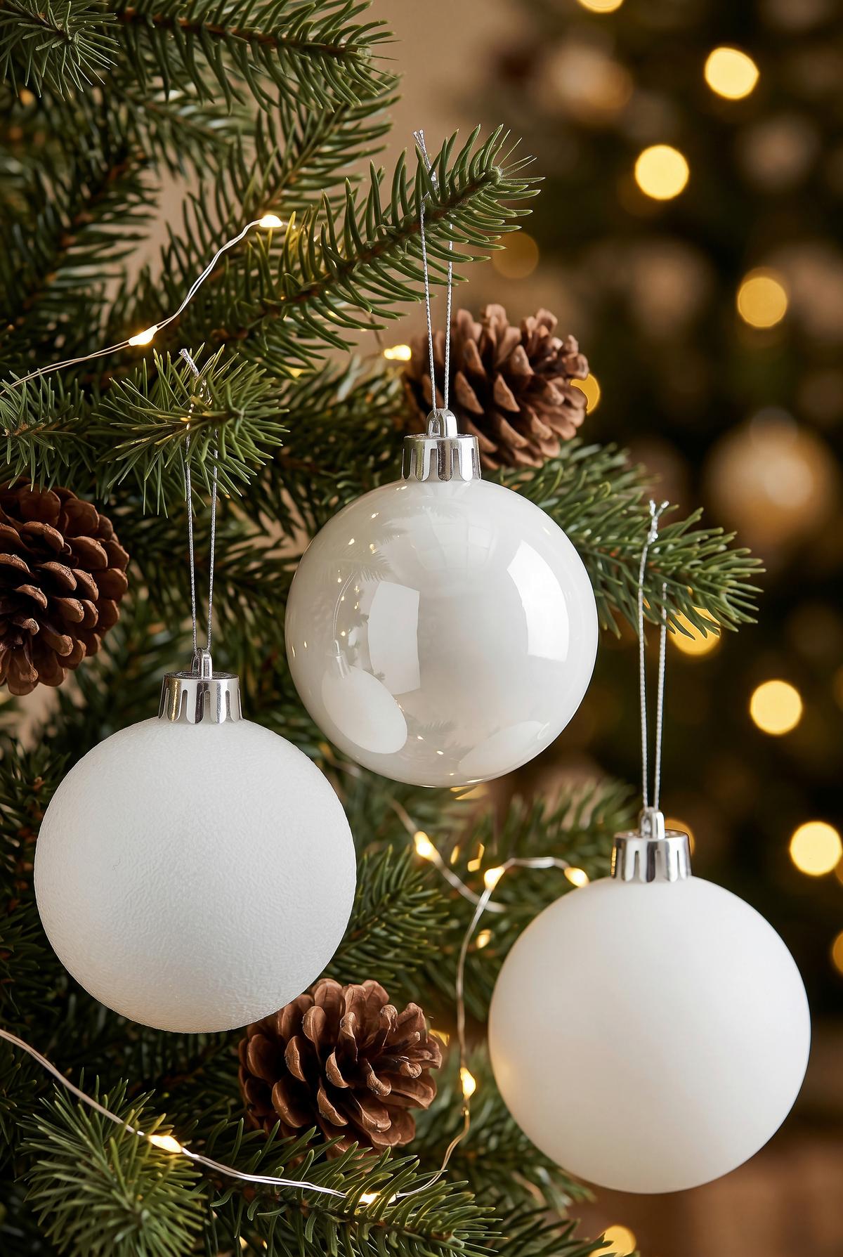 CHRISTBAUMKUGEL-SET Herbert, Weiß, 30-teilig - Weiß, KONVENTIONELL, Kunststoff (6cm) - Luca Bessoni