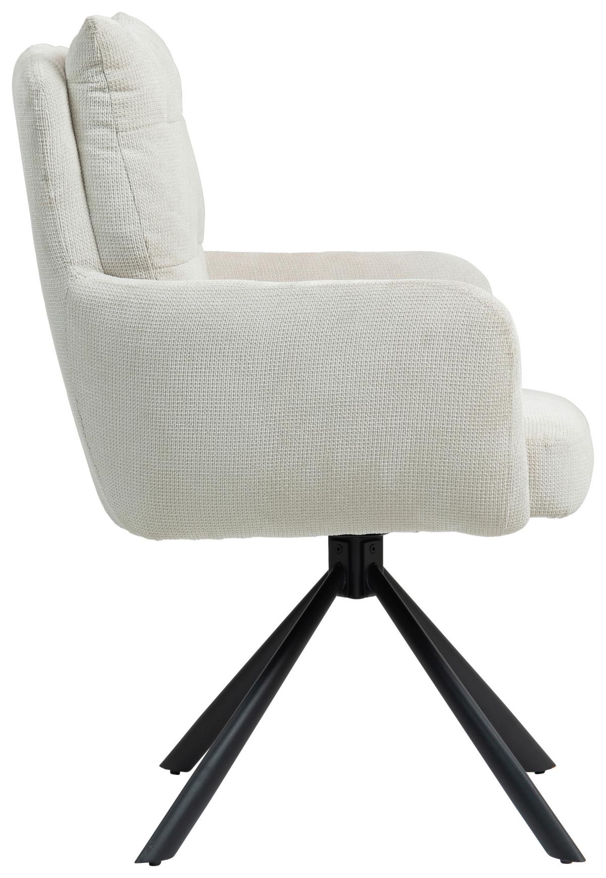 Armlehnstuhl Lina Creme Sitzfl. 180°drehbar, B: 60cm - Creme/Schwarz, KONVENTIONELL, Textil/Metall (60/95/67cm) - MID.YOU