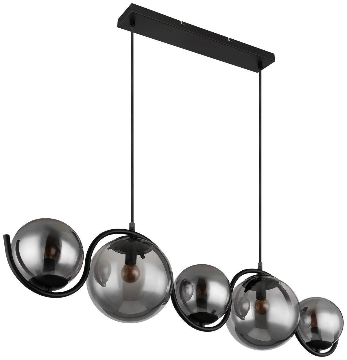 Hängeleuchte Porry H: 120 Cm 5-Flammig Kugeln Aus Rauchglas - Schwarz, Basics, Glas/Metall (100/20/120cm) - Globo