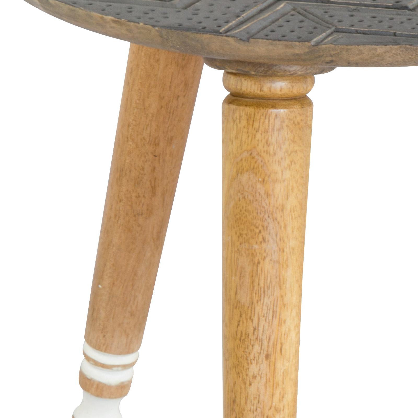 Beistelltisch mit Geschnitzter Platte Grau/Naturfarben/Weiß - Naturfarben/Weiß, Basics, Holz (40/45cm)