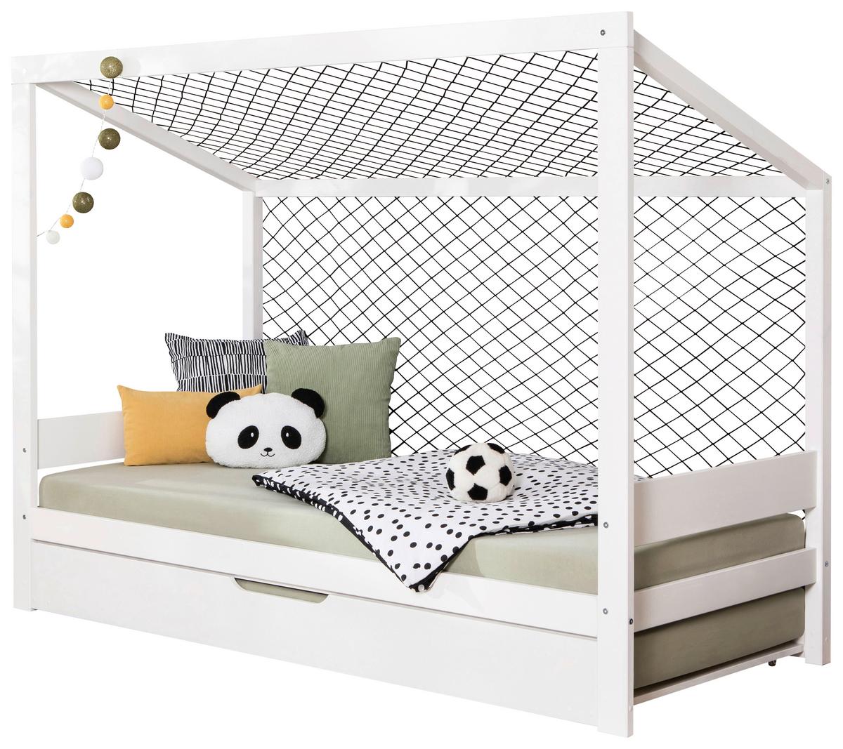 Bodenbett mit Bettkasten 90x200 cm Weiß - Weiß, MODERN, Holz/Textil (90/200cm) - MID.YOU