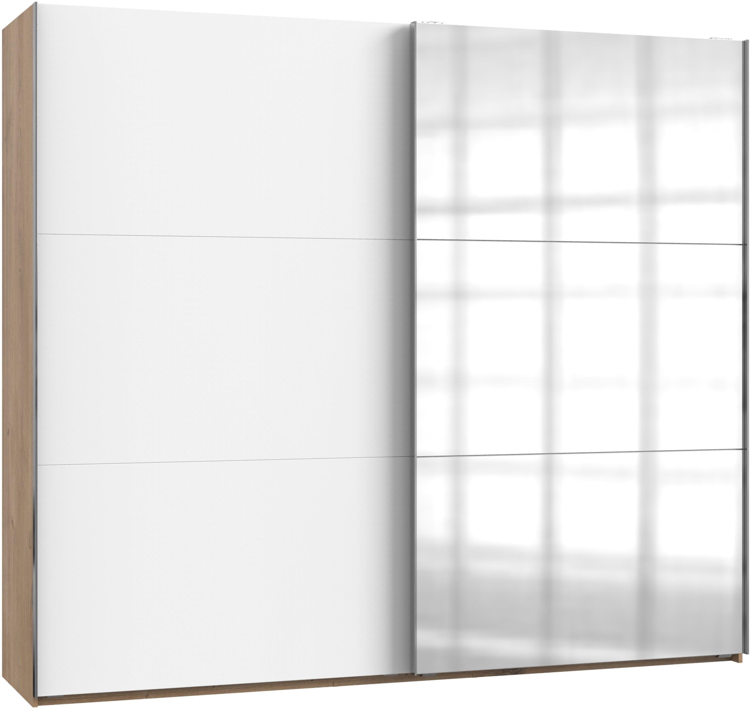 Schwebetürenschrank M. Spiegel 250cm Level, Weiß/eiche